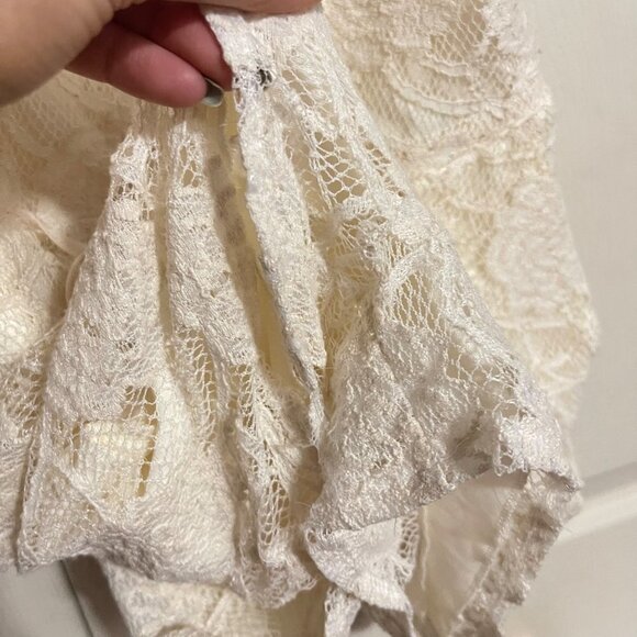 ZARA Women's Ecru Floral Lace Tie Waist Button Spaghetti Strap Romper Medium - Picture 8 of 9